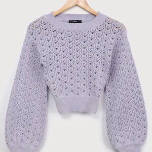 LULUS Periwinkle Lace-up Cropped Pointelle Sweater